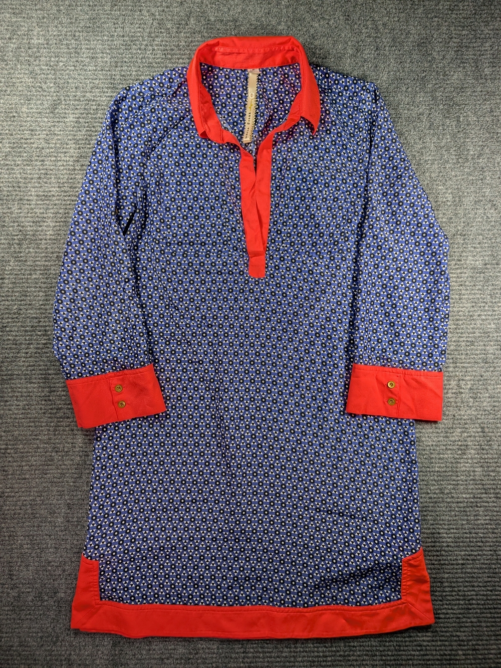 Uncle Frank Boho Geometric Shift Tunic Dress Neon Pink Trim Mod Size Small